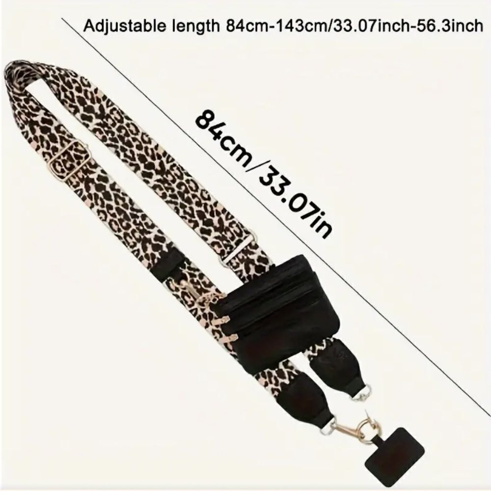 Woven Nylon Cell Phone Lanyard Strap with Wallet Pouch Leopard - Picture 5 of 6